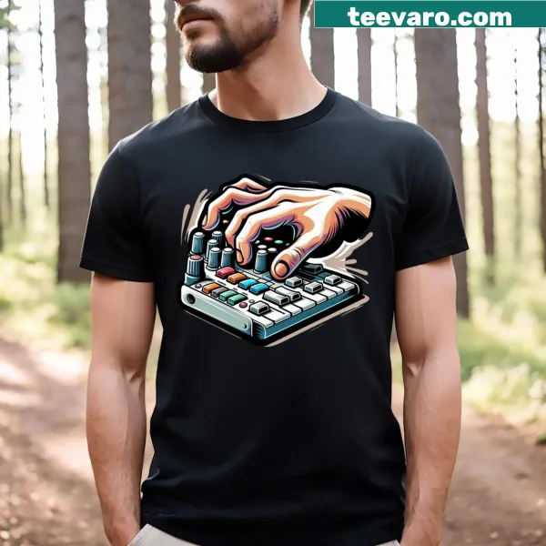 Illustrative T-shirt of a musician using a MIDI controller