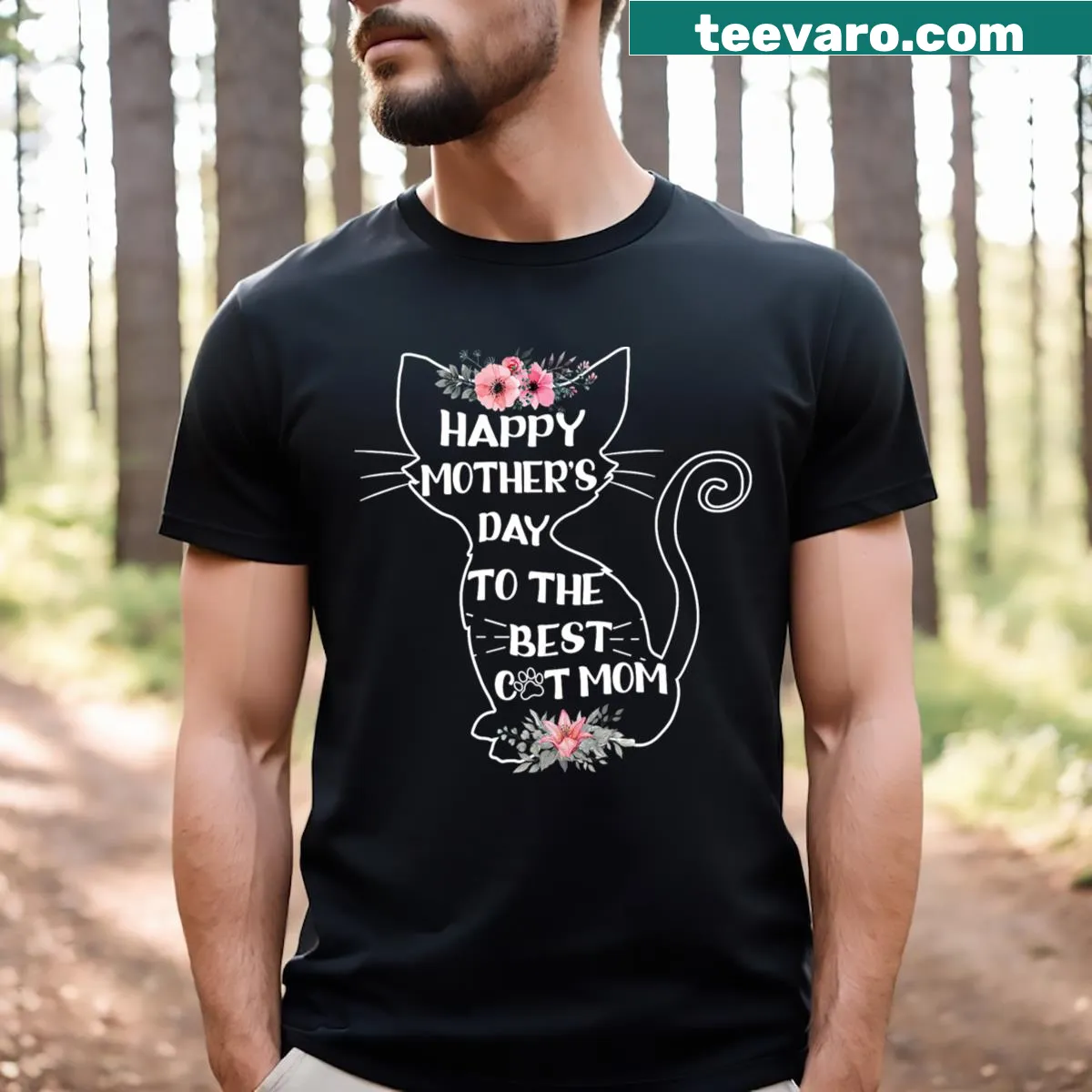 Cute T-shirt for cat moms celebrating Mother's Day — on a men's t-shirt