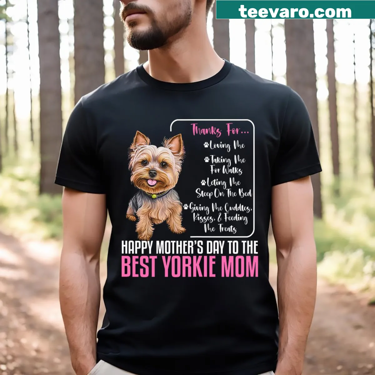 Adorable T-shirt for Yorkie moms celebrating Mother's Day — on a men's t-shirt