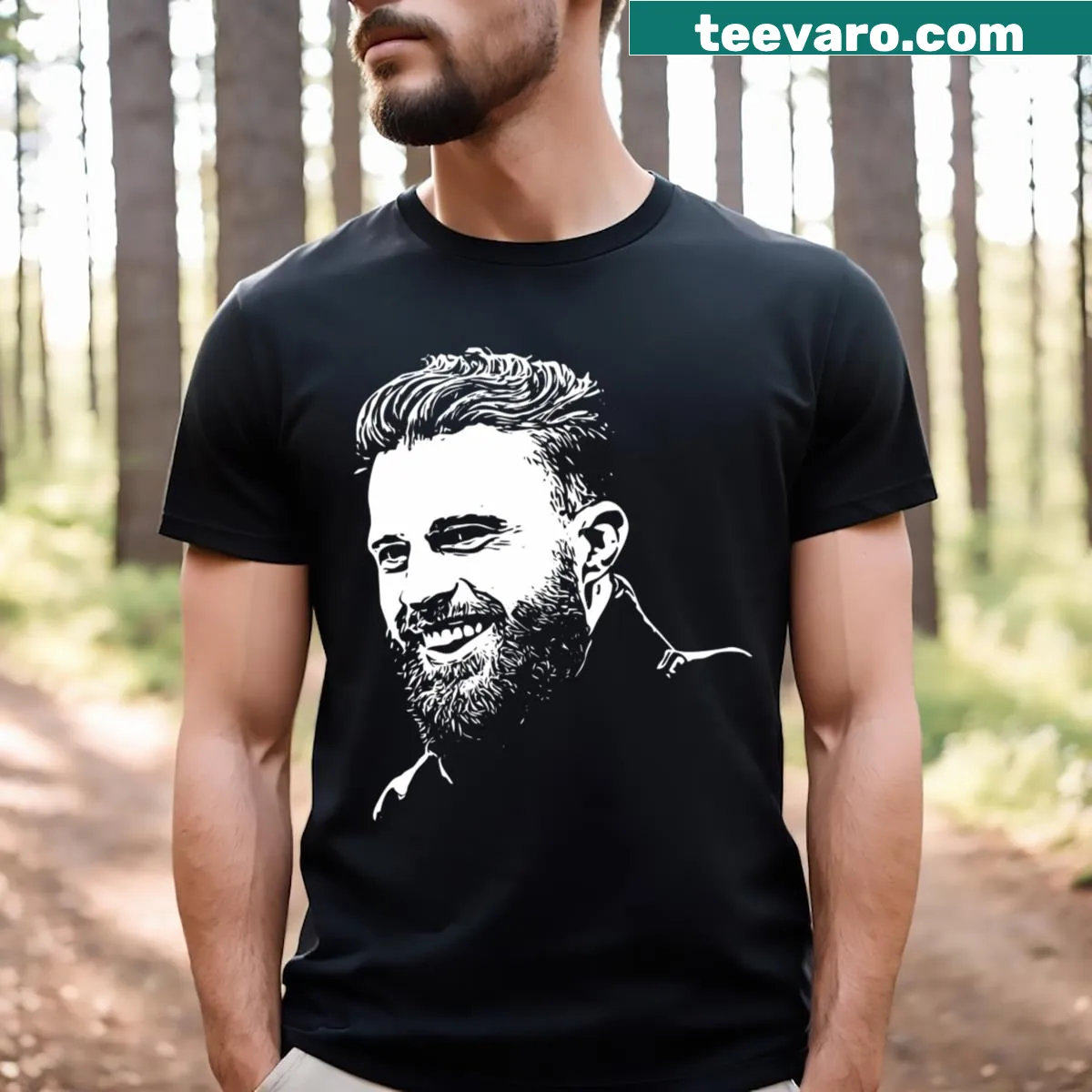 Stylish black and white T-shirt featuring Harrison Butker — on a men's t-shirt