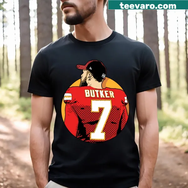 Comic-style T-shirt graphic of Harrison Butker