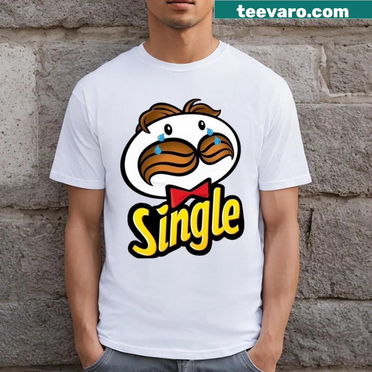 Humorous t-shirt for singles featuring the text "I Am Saad Because I Am Single" — on a men's t-shirt