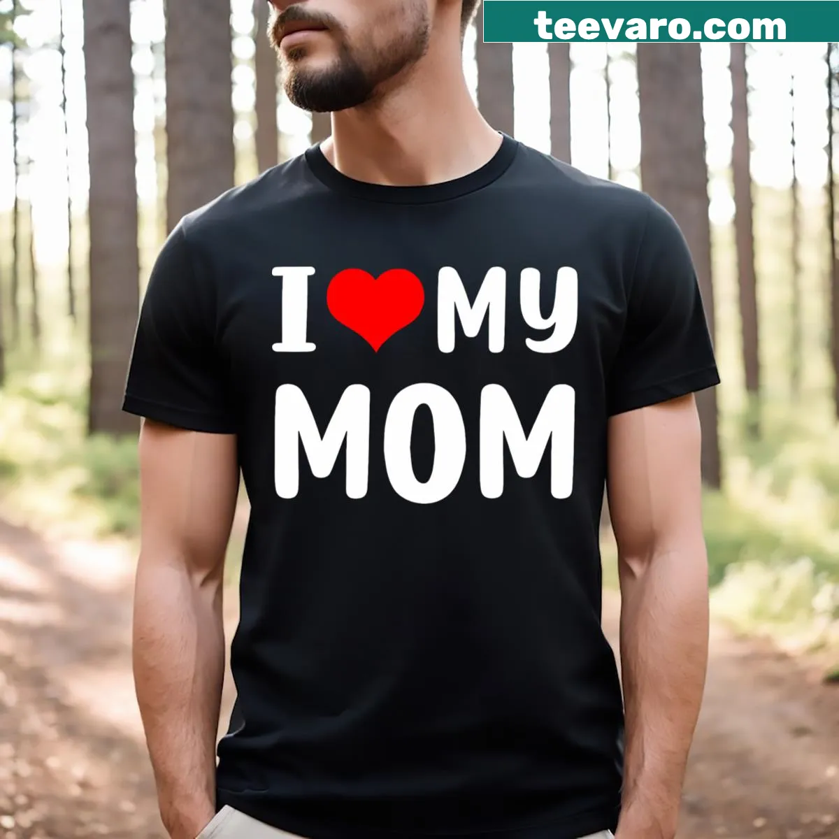 Playful T-shirt declaring 'I Love My Mom' with a fun graphic design. — on a men's t-shirt