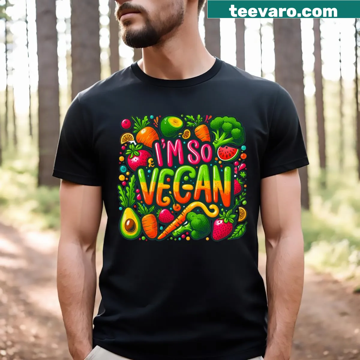 Funny vegan t-shirt promoting plant-based lifestyle — on a men's t-shirt