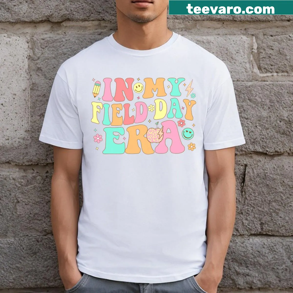 Retro graphic t-shirt for teachers featuring humorous field day quote — on a men's t-shirt