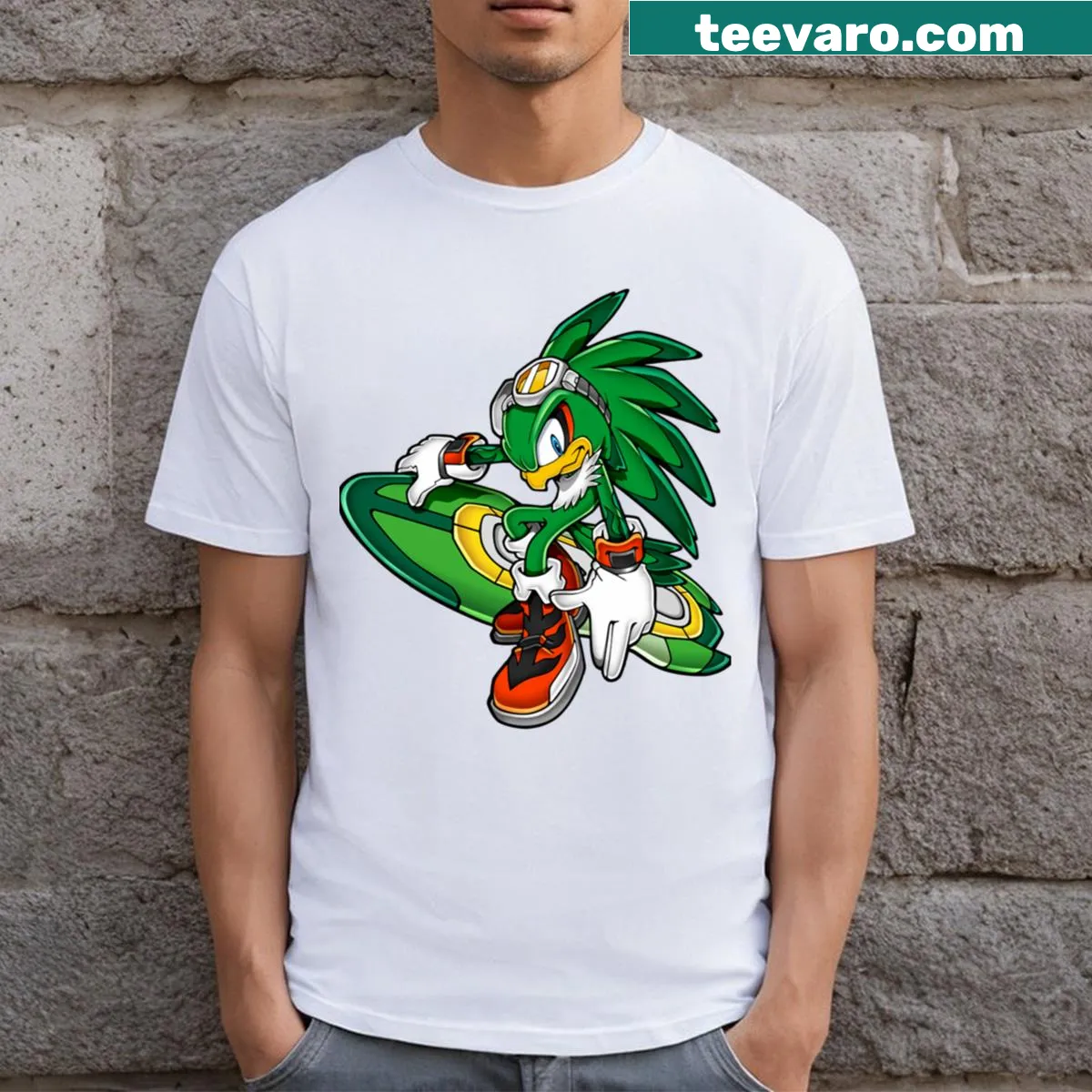 T-shirt featuring Jet the Hawk from Sonic in a fun graphic — on a men's t-shirt