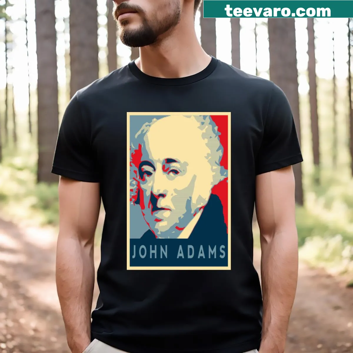T-shirt featuring 'John Adams' text design — on a men's t-shirt