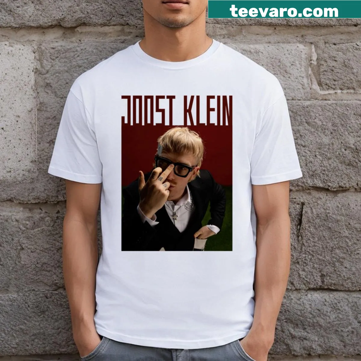 Minimalist red essential T-shirt featuring Joost Klein — on a men's t-shirt