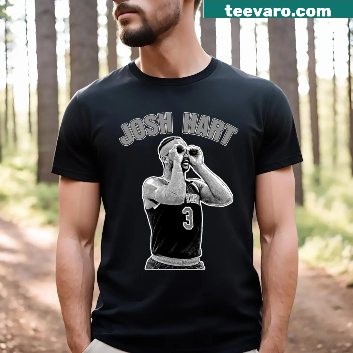 Minimalist T-shirt featuring Josh Hart's name — on a men's t-shirt