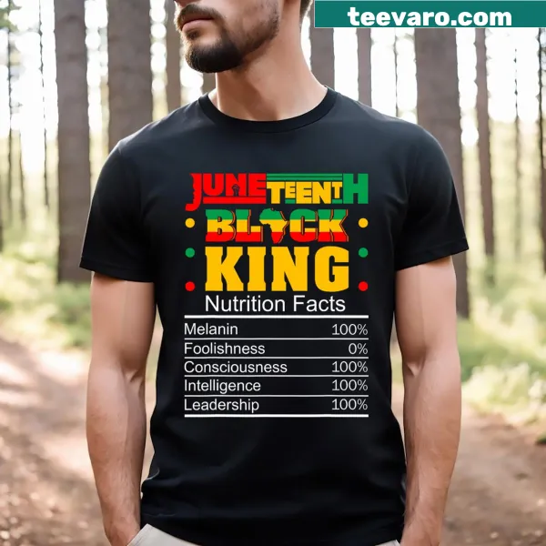 Nutritional facts-themed t-shirt celebrating Black pride for Juneteenth.