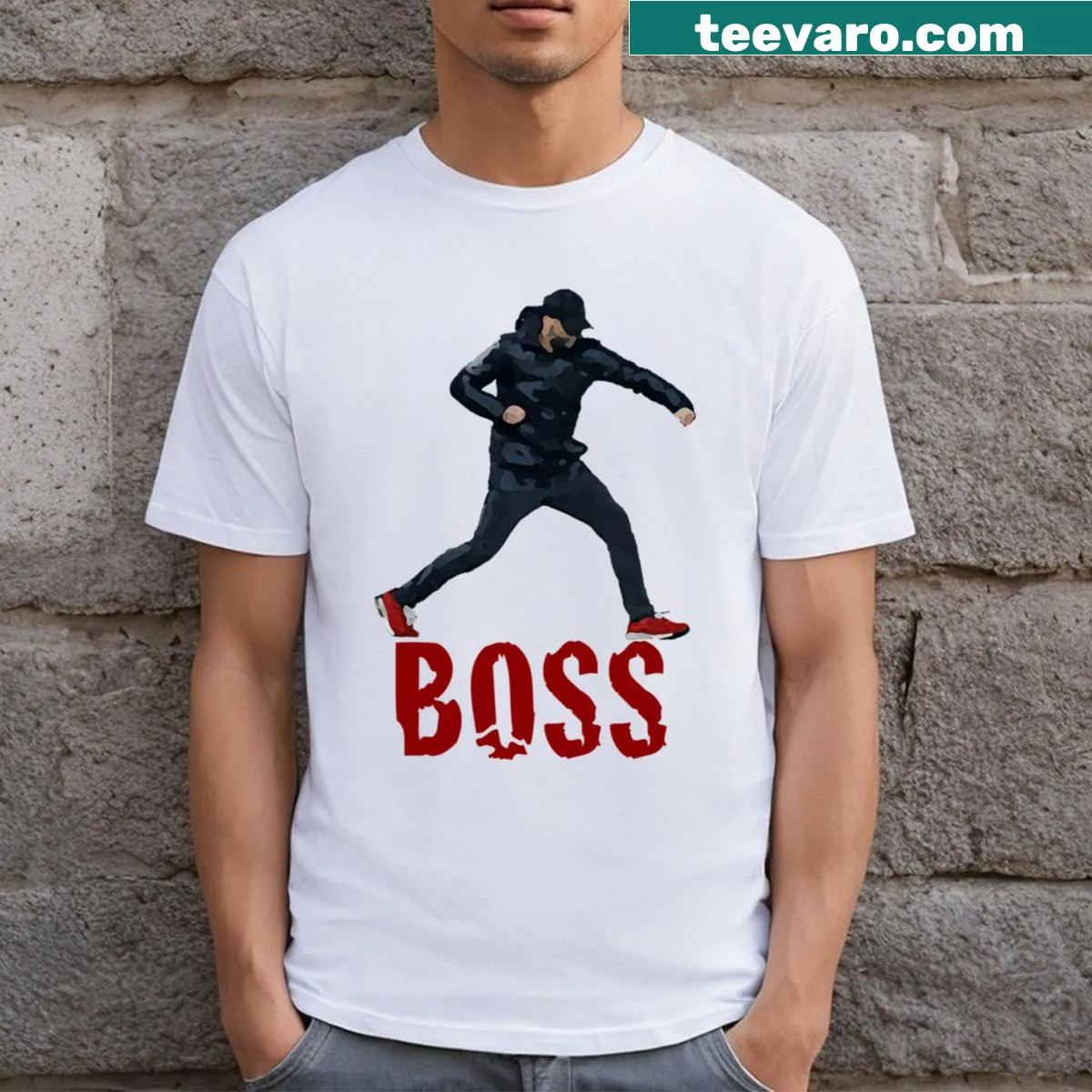 Illustration of Jurgen Klopp's fist pump celebration on a t-shirt — on a men's t-shirt