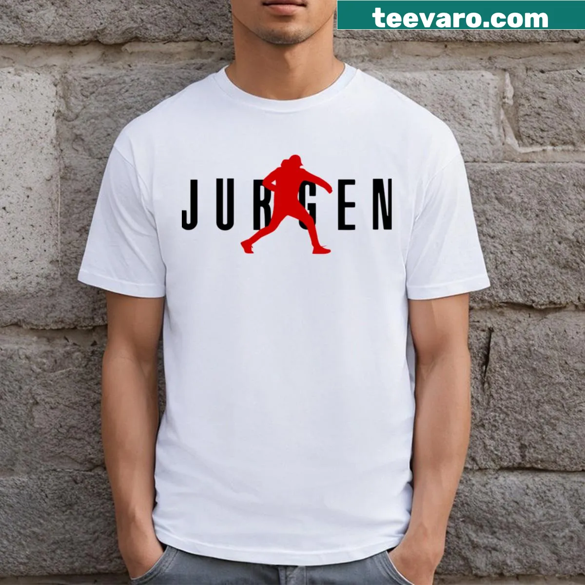 Minimalist t-shirt featuring the Jurgen Klopp logo for Liverpool FC fans — on a men's t-shirt