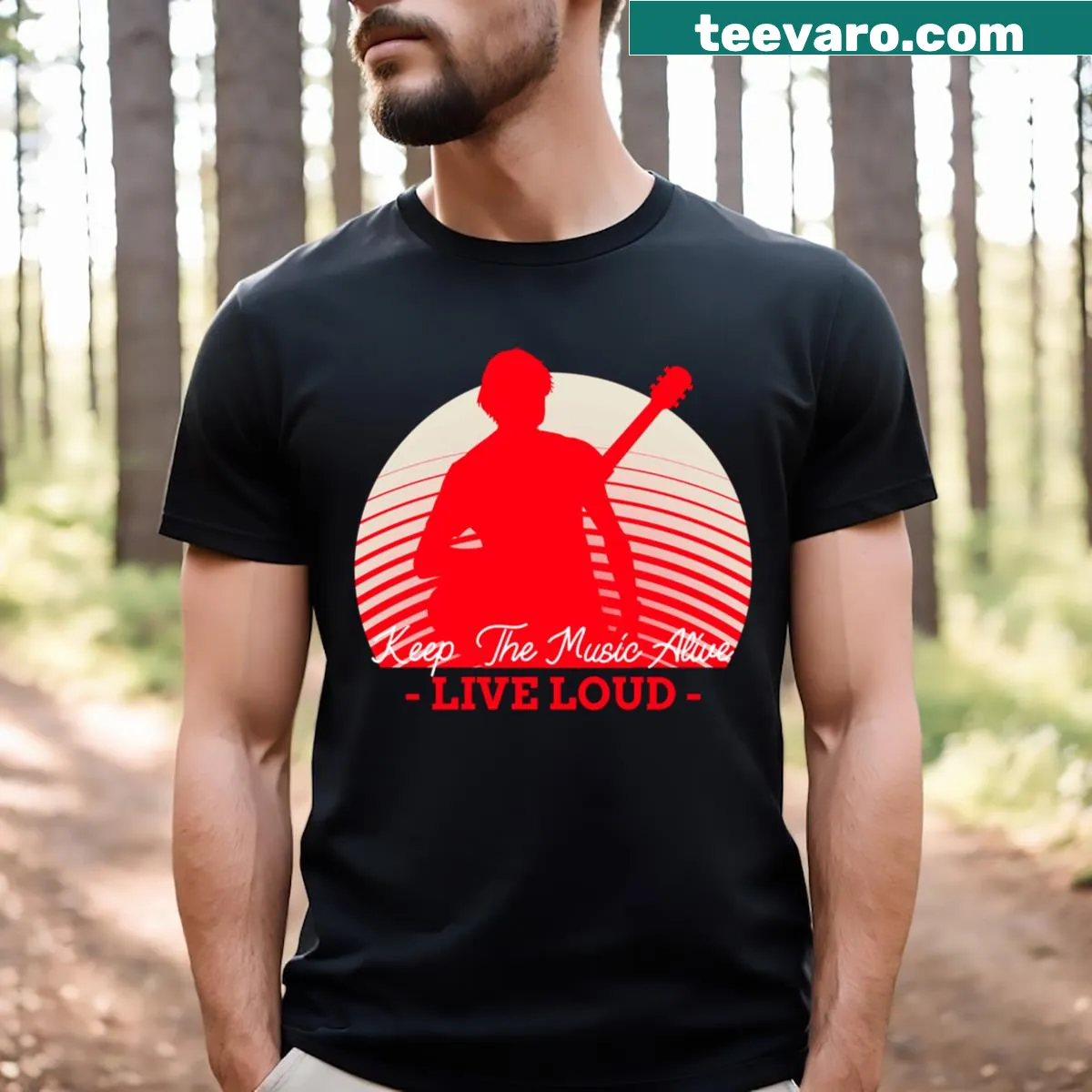 Inspirational t-shirt with 'Keep The Music Alive' text — on a men's t-shirt