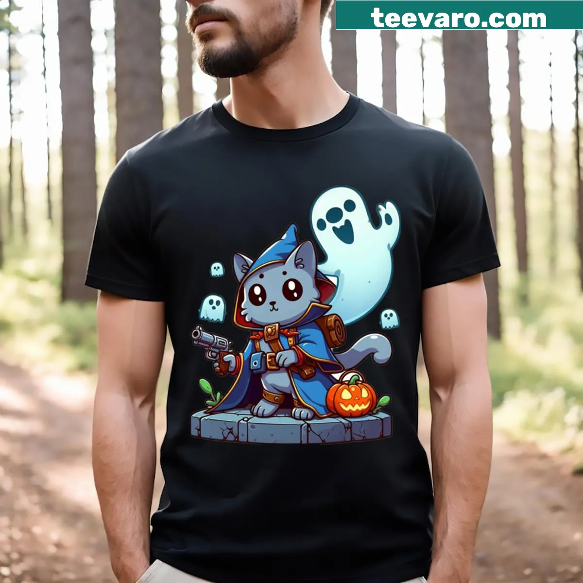 Playful kitten graphic t-shirt for cat lovers — on a men's t-shirt