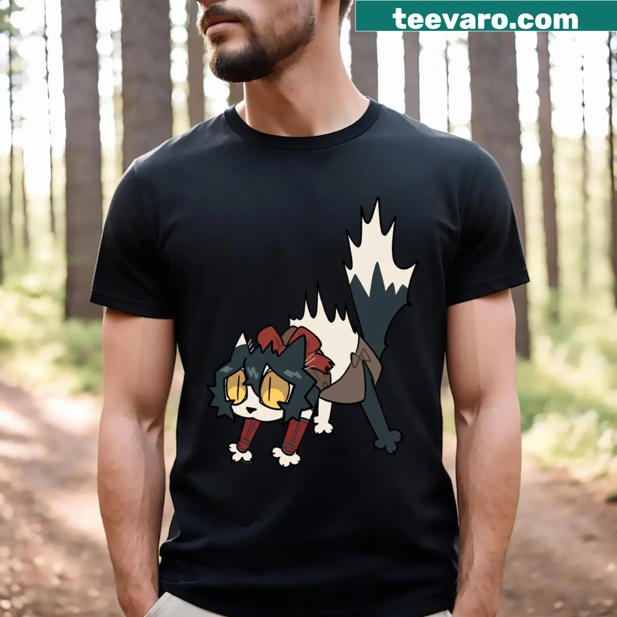 Cute cartoon graphic of a kitty on a T-shirt — on a men's t-shirt