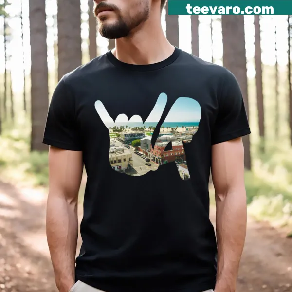 Playful Venice-inspired graphic with hands making rock gesture.