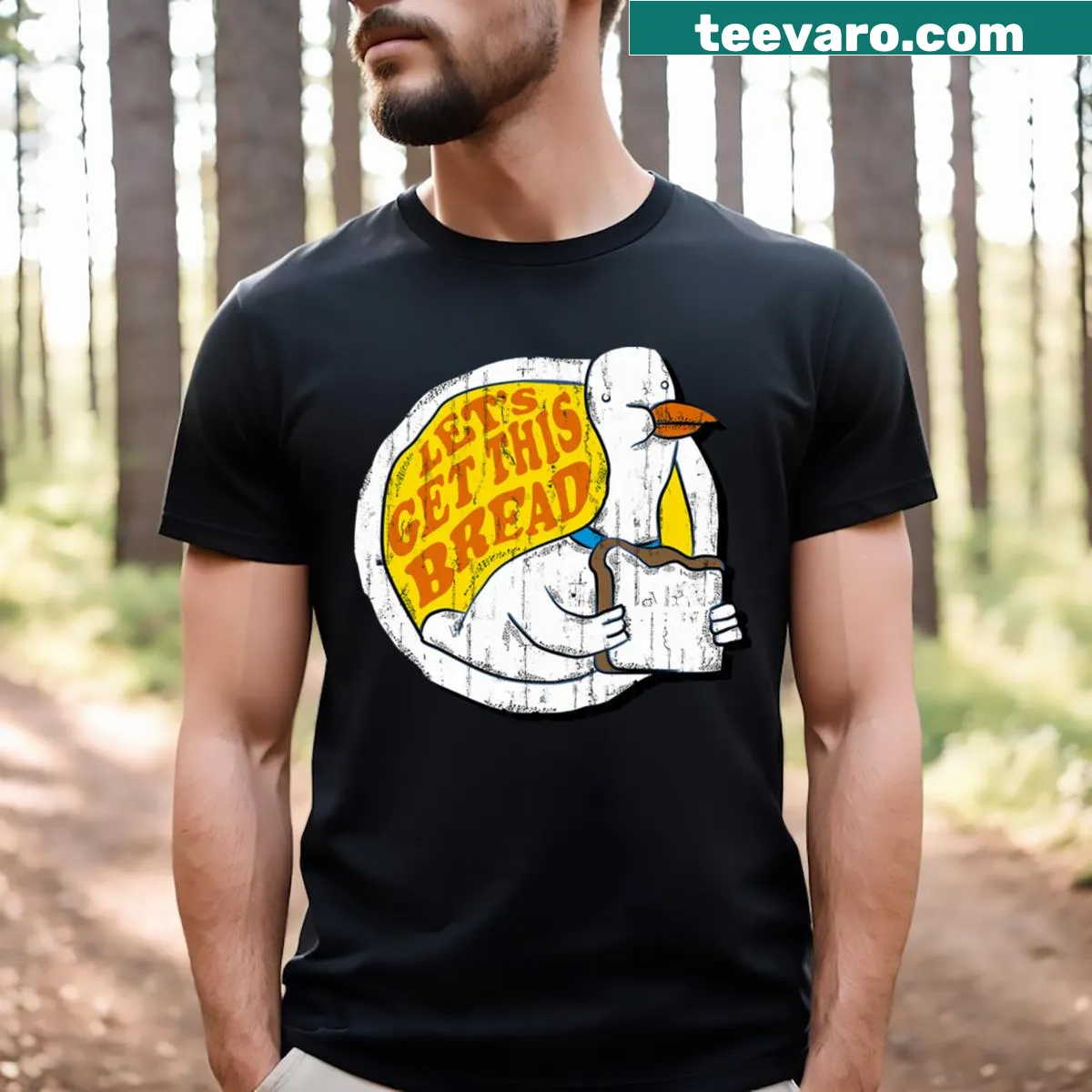 Vintage-style T-shirt with playful bread-themed text — on a men's t-shirt