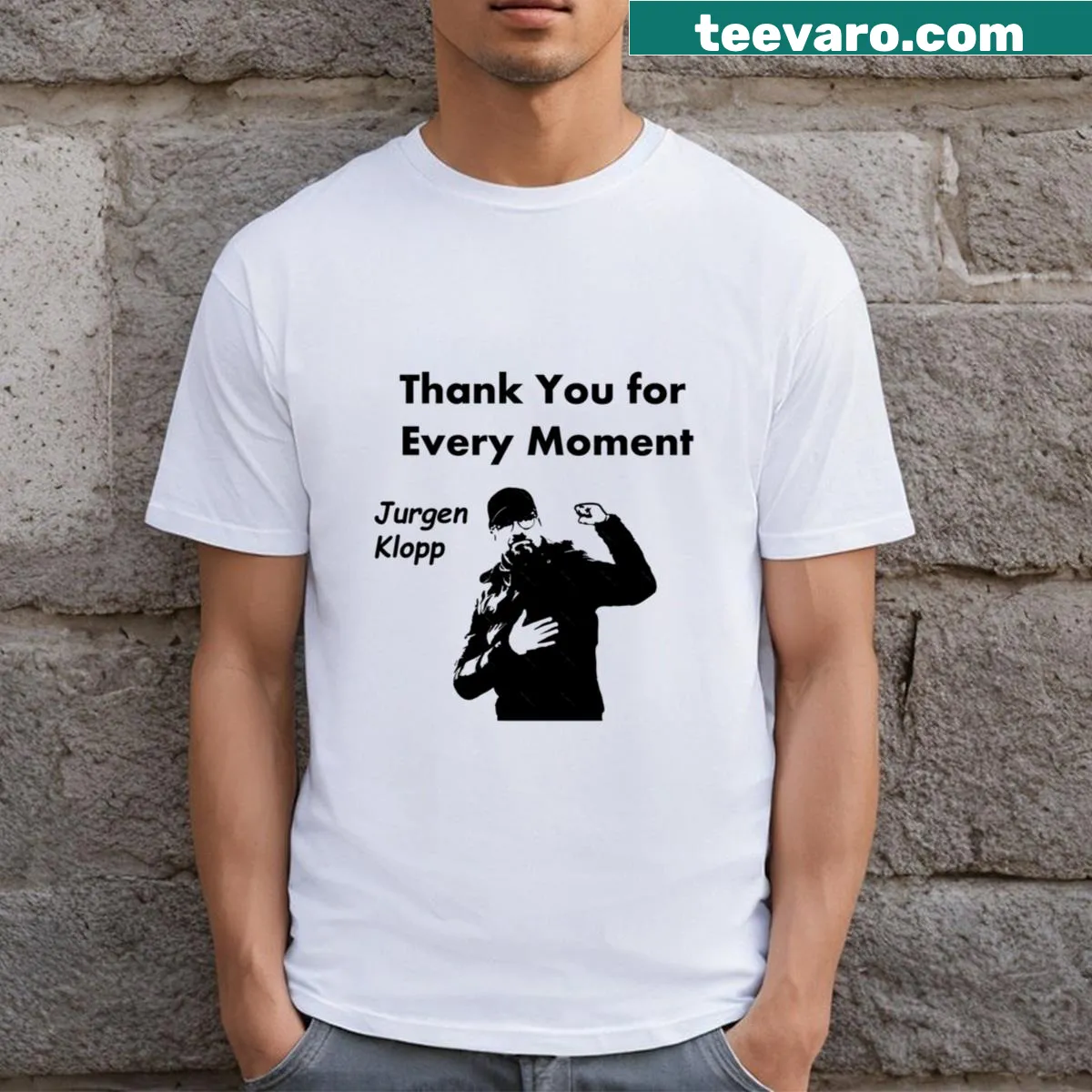 Thank You Jurgen Klopp 2024 text design t-shirt — on a men's t-shirt