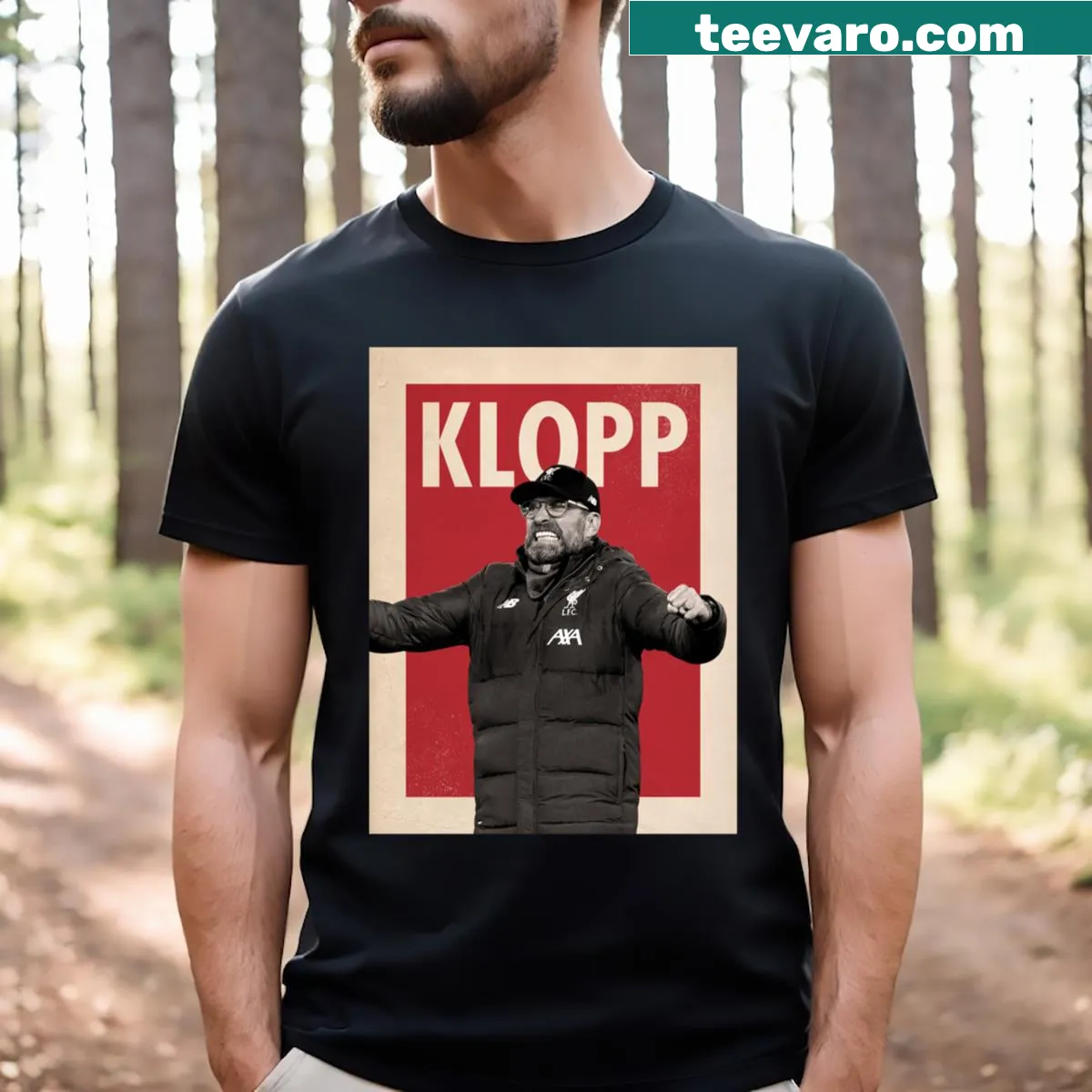 Vintage-style Liverpool Jurgen Klopp football t-shirt — on a men's t-shirt