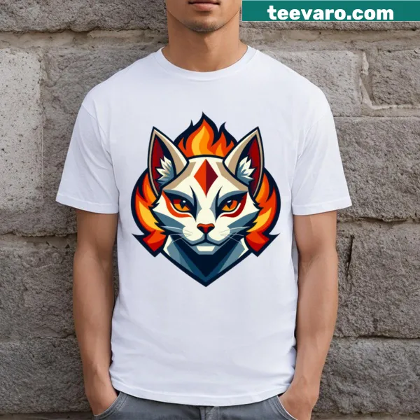 Playful cat logo design on a casual T-shirt