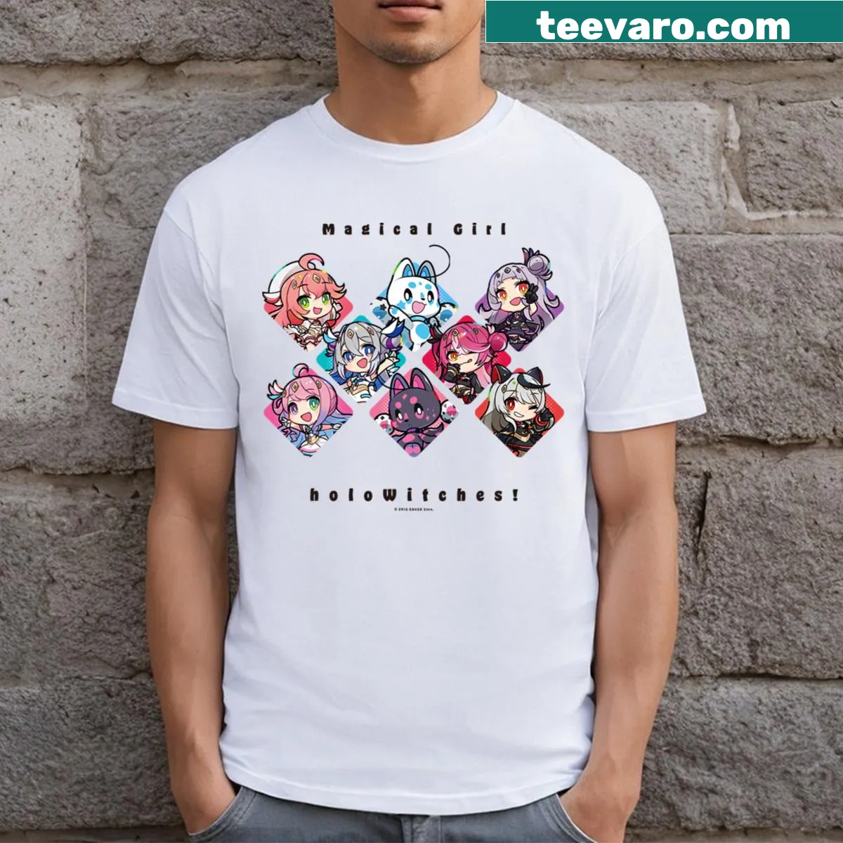 Cartoon T-shirt showcasing the Holowitch character from magical girl genre — on a men's t-shirt