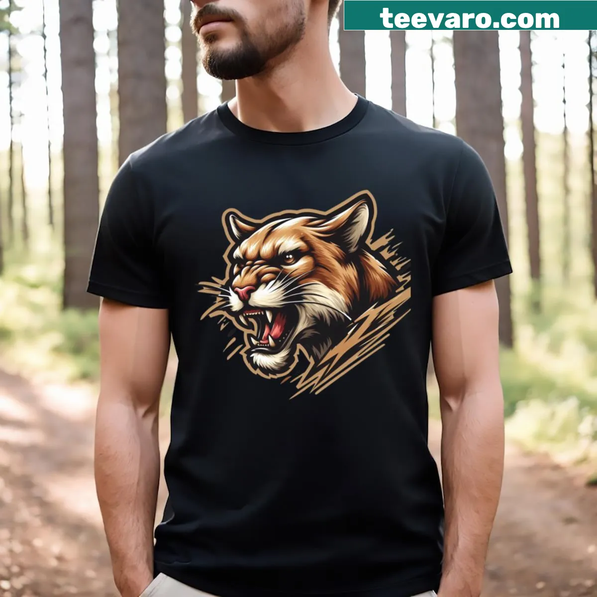Matte cougar logo t-shirt with sleek design for animal lovers — on a men's t-shirt