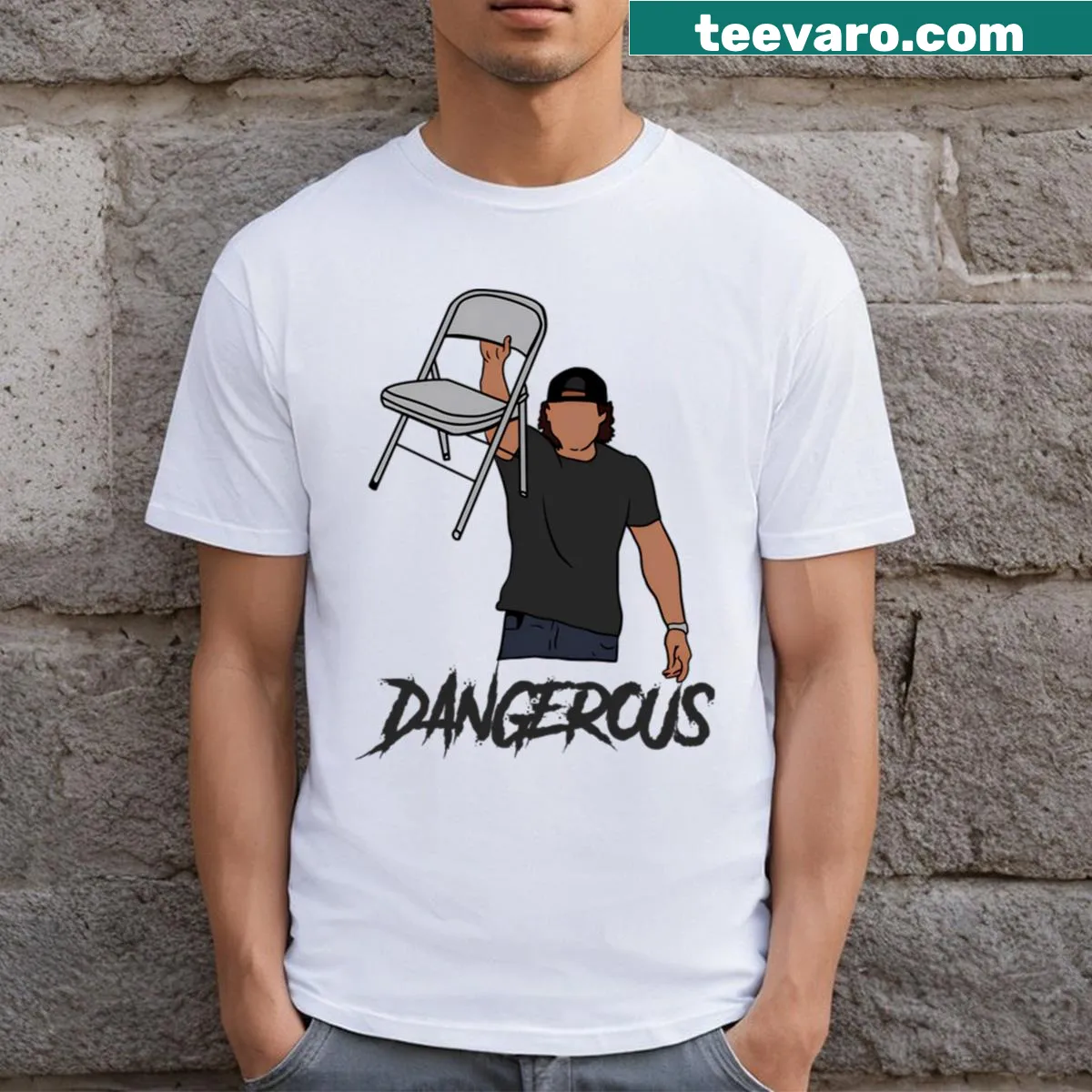 Morgan Wallen T-shirt featuring a humorous graphic of a thrown chair. — on a men's t-shirt