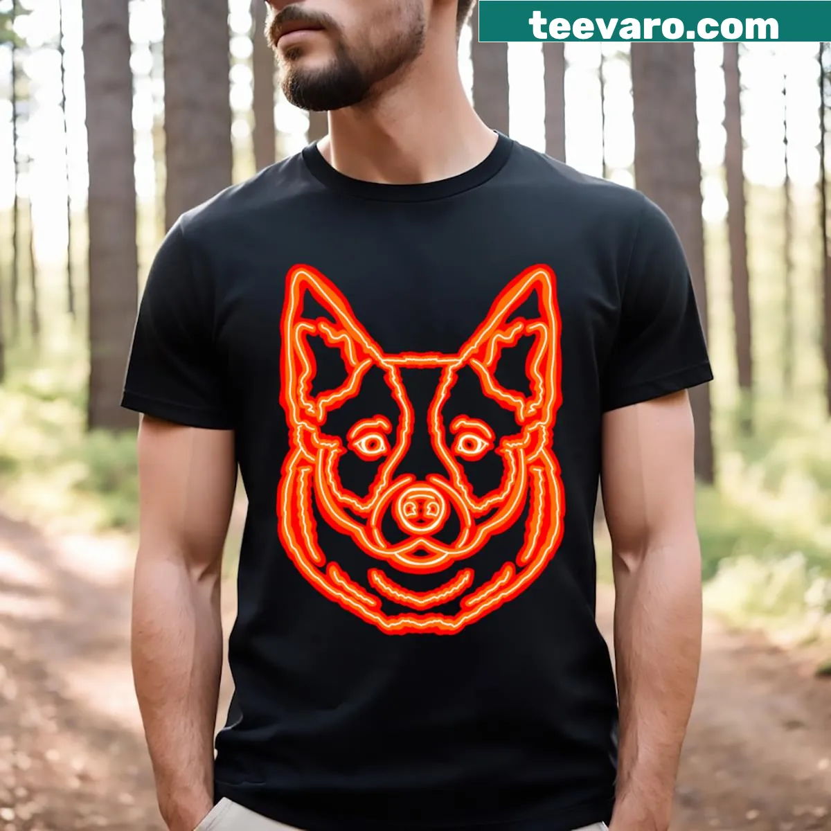 Illustrated Neon Australian Cattle Dog t-shirt — on a men's t-shirt