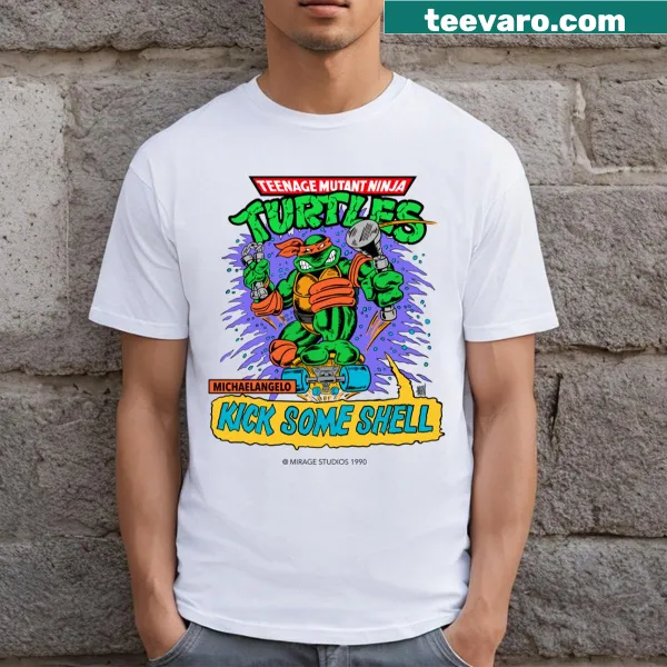 T-shirt featuring cartoon Ninja Turtles in a playful design