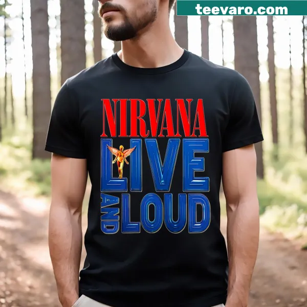 T-shirt featuring the iconic Nirvana band logo in a vintage style
