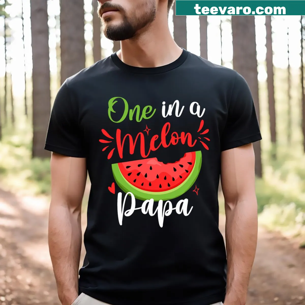 Matching family T-shirt with the phrase One In A Melon — on a men's t-shirt