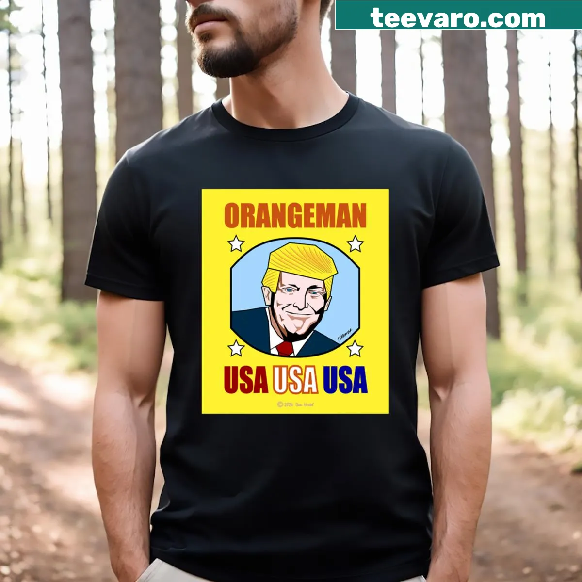T-shirt featuring a meme design related to the 2024 Trump campaign — on a men's t-shirt