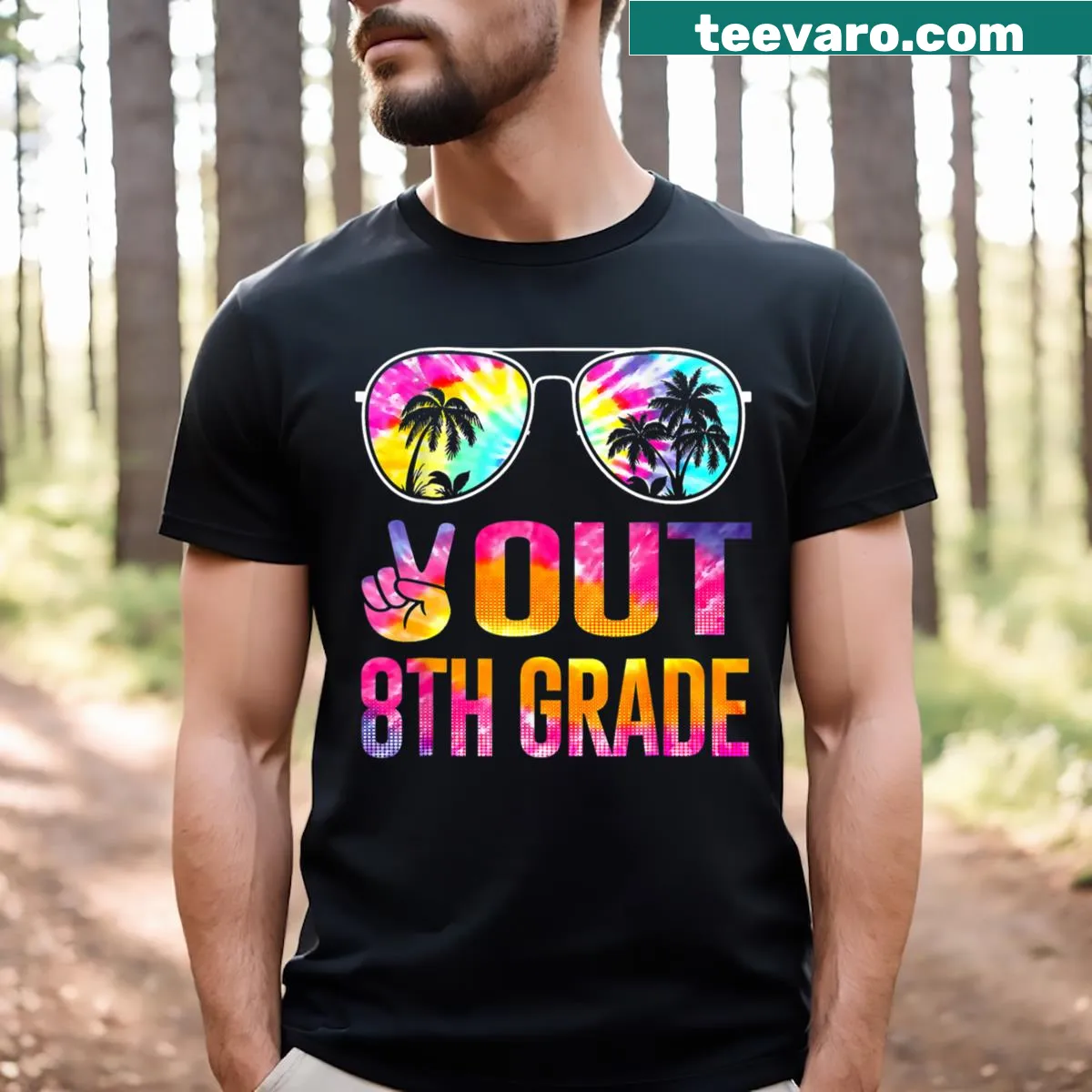Tie dye T-shirt with 'Peace Out 8th Grade' graphic for graduation. — on a men's t-shirt