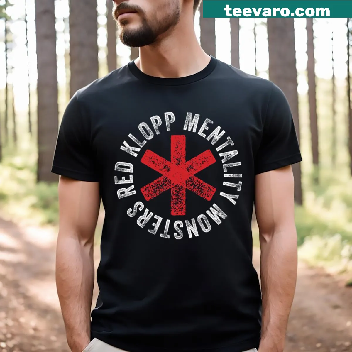 Illustrated monster design representing Klopp mentality on a t-shirt — on a men's t-shirt