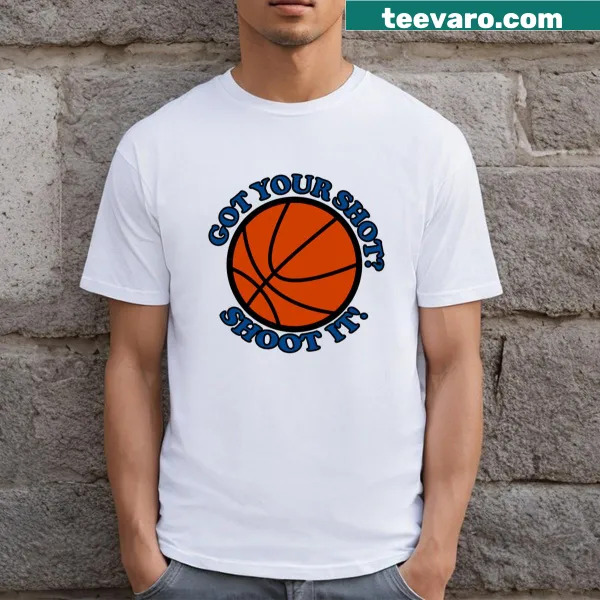 Retro Shoot Your Shot graphic on a t-shirt
