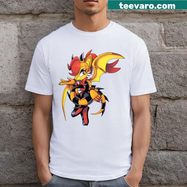 T-shirt featuring playful fanart of Sonic the Hedgehog in vibrant colors.