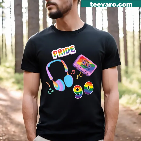 T-shirt with typography celebrating LGBTQ+ pride and 90's music culture.