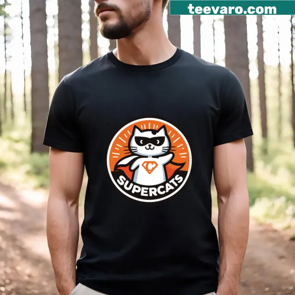 Minimalist Supercats logo t-shirt designed for cat lovers