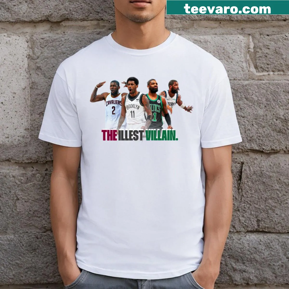Kyrie Irving-inspired T-shirt with edgy villain-themed illustration — on a men's t-shirt