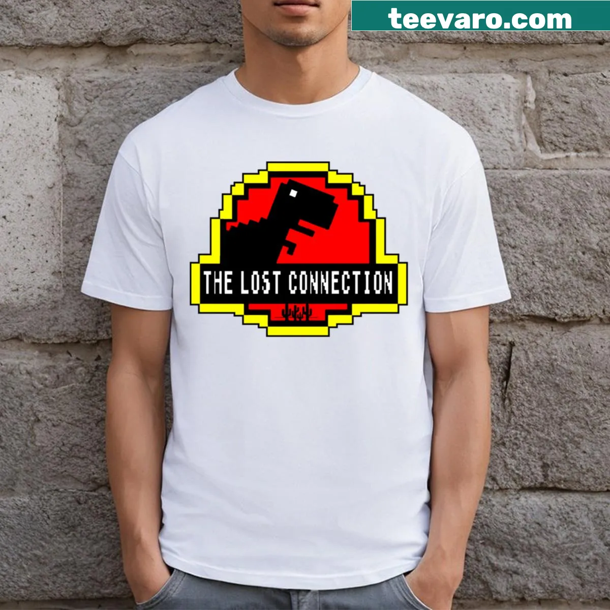 Minimalist T-shirt with abstract typography about lost connection — on a men's t-shirt