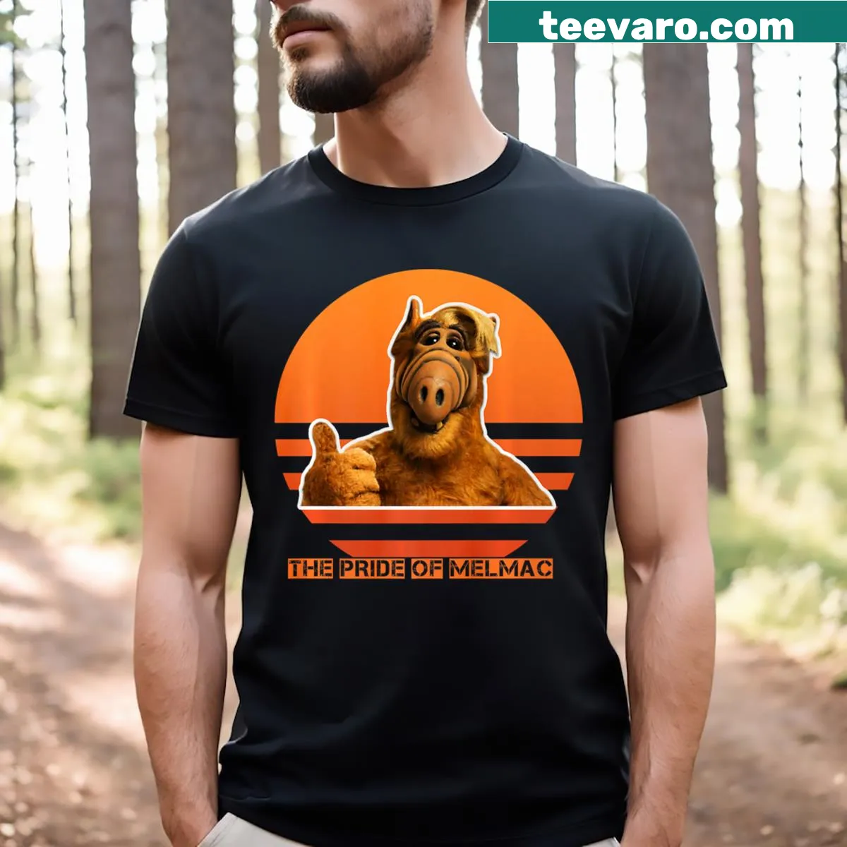 Vintage-style T-shirt featuring ALF from the show Melmac — on a men's t-shirt