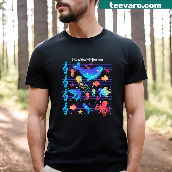 T-shirt featuring a music sheet design inspired by the sea