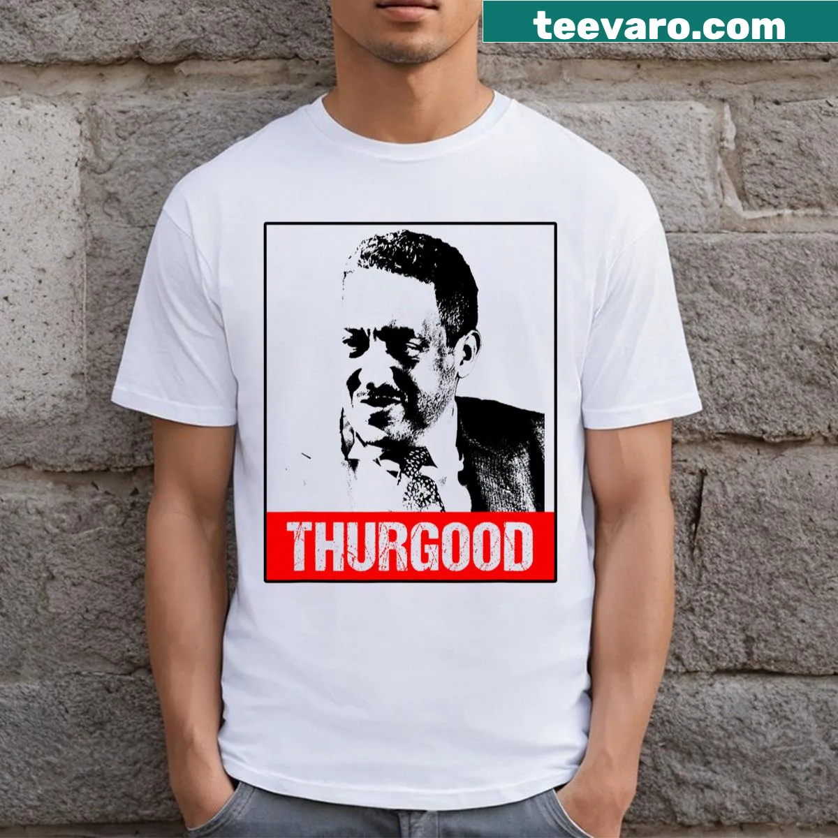 Portrait of Thurgood Marshall on a Black History T-shirt — on a men's t-shirt