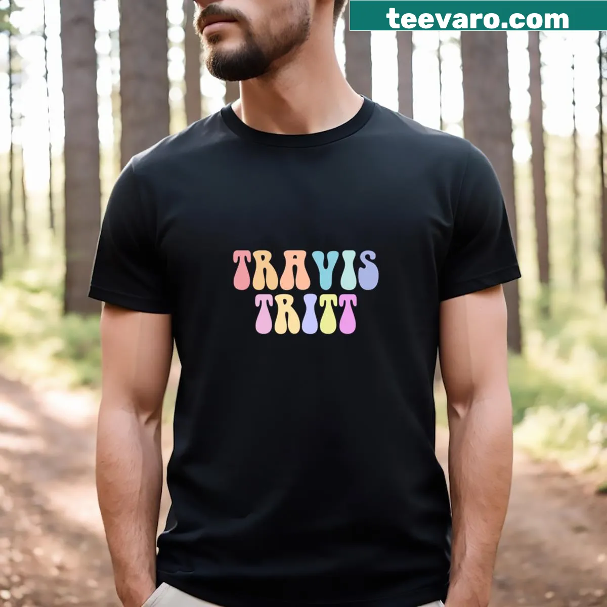 T-shirt honoring Travis Tritt with vintage style illustration — on a men's t-shirt