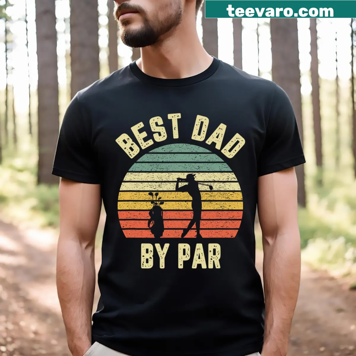 Vintage Best Dad By Par T-shirt with golf club graphic — on a men's t-shirt