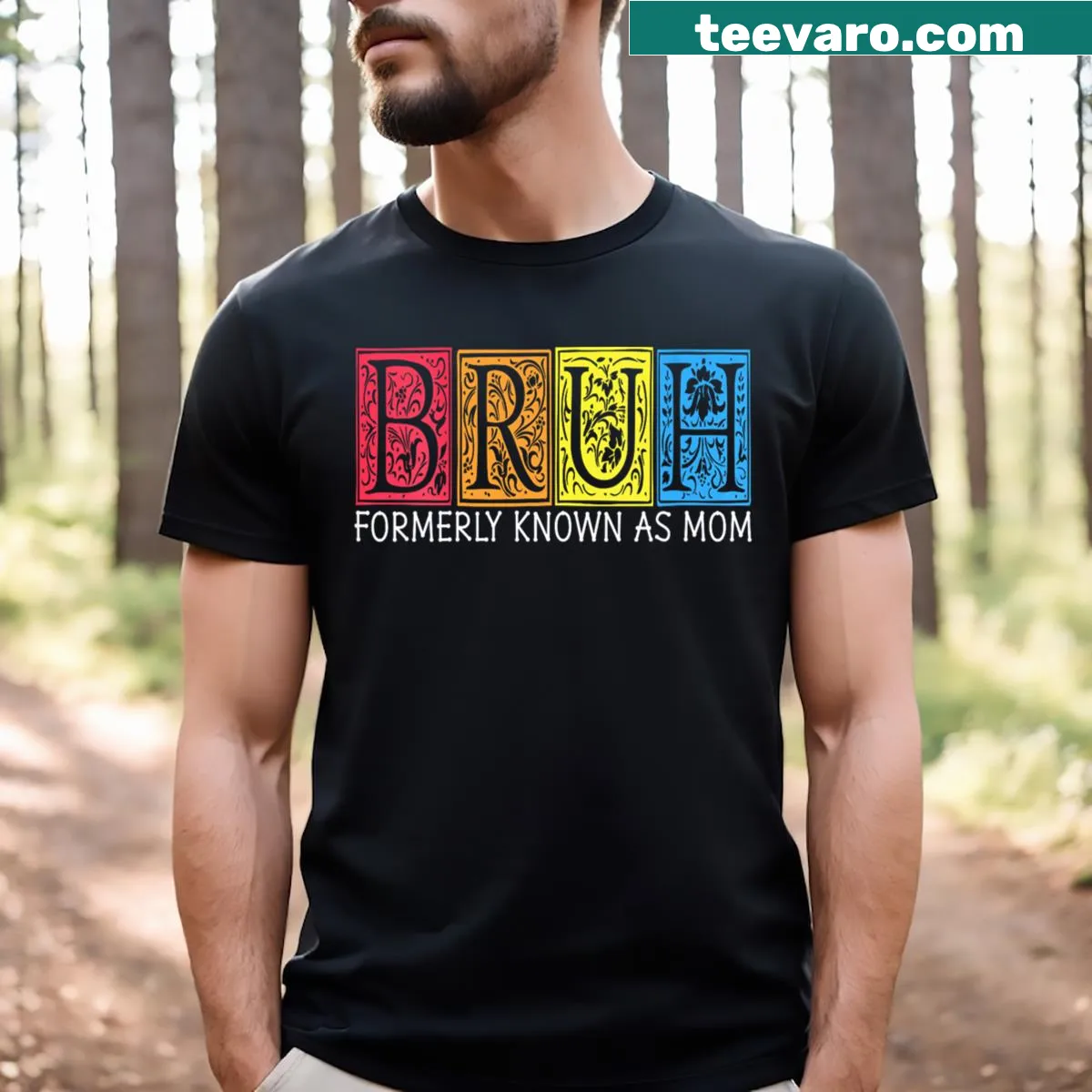 Funny V-neck t-shirt for moms with humorous saying 'Bruh formerly known as Mom' — on a men's t-shirt
