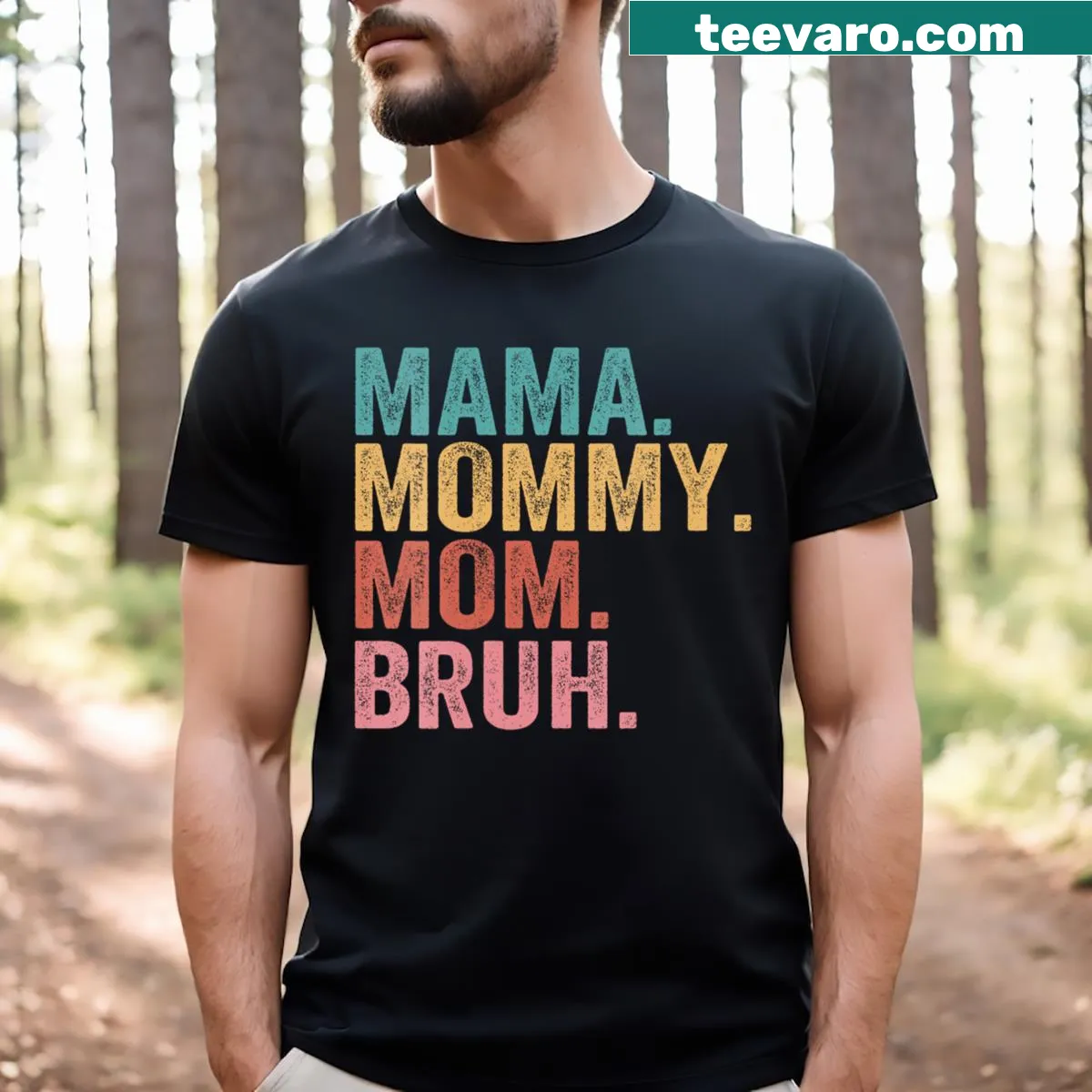 Vintage distressed Mama Bruh t-shirt with humorous text — on a men's t-shirt