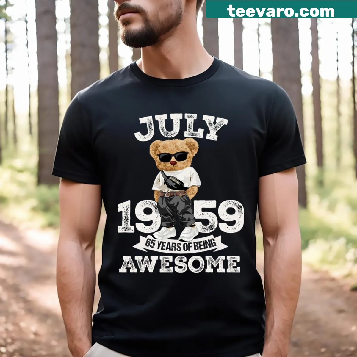 T-shirt celebrating 65 years of awesomeness with July 1959 details — on a men's t-shirt