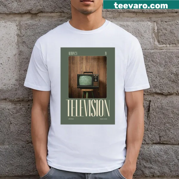 Vintage television poster design on a stylish T-shirt.