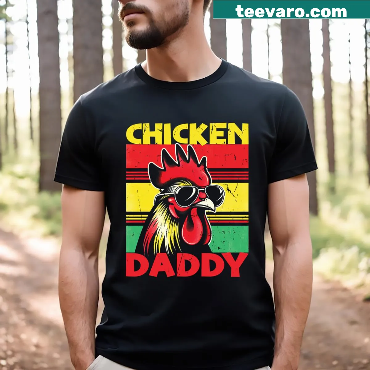 Funny t-shirt for chicken dads with humorous chicken graphic — on a men's t-shirt